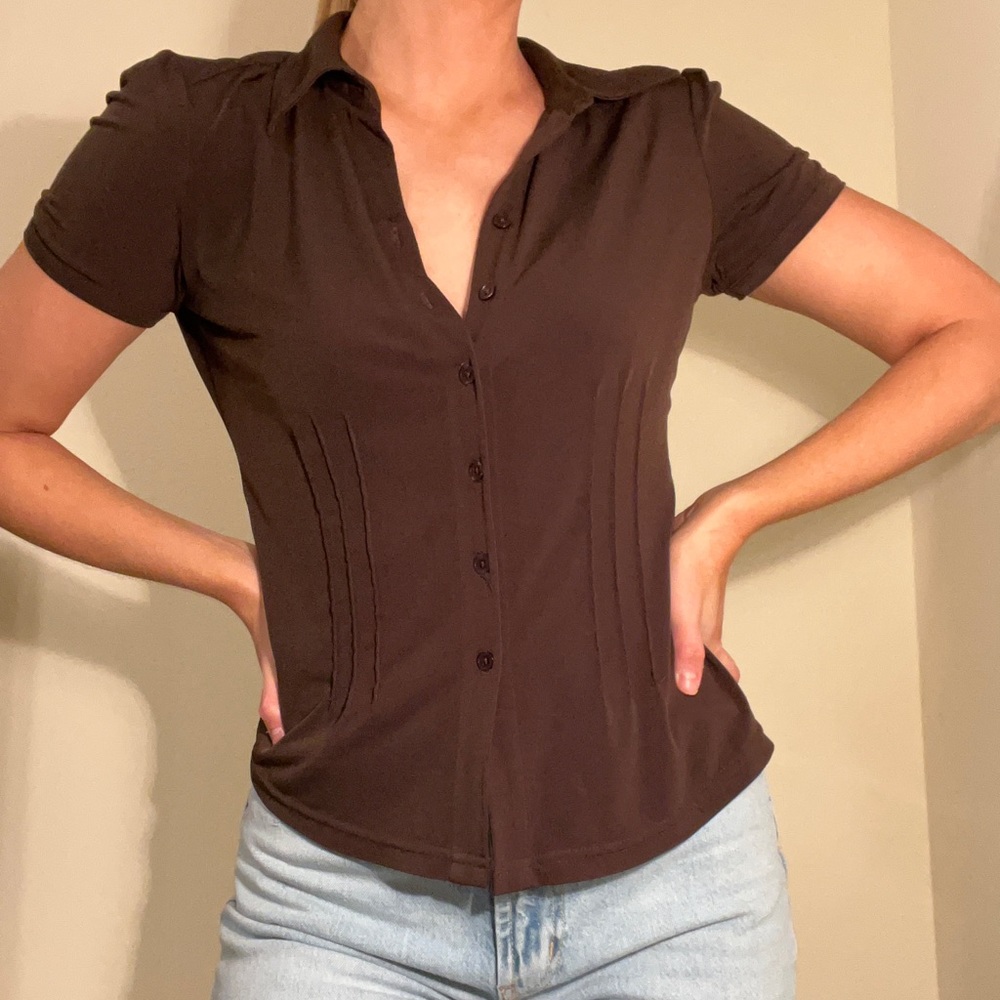 thrifted brown button up